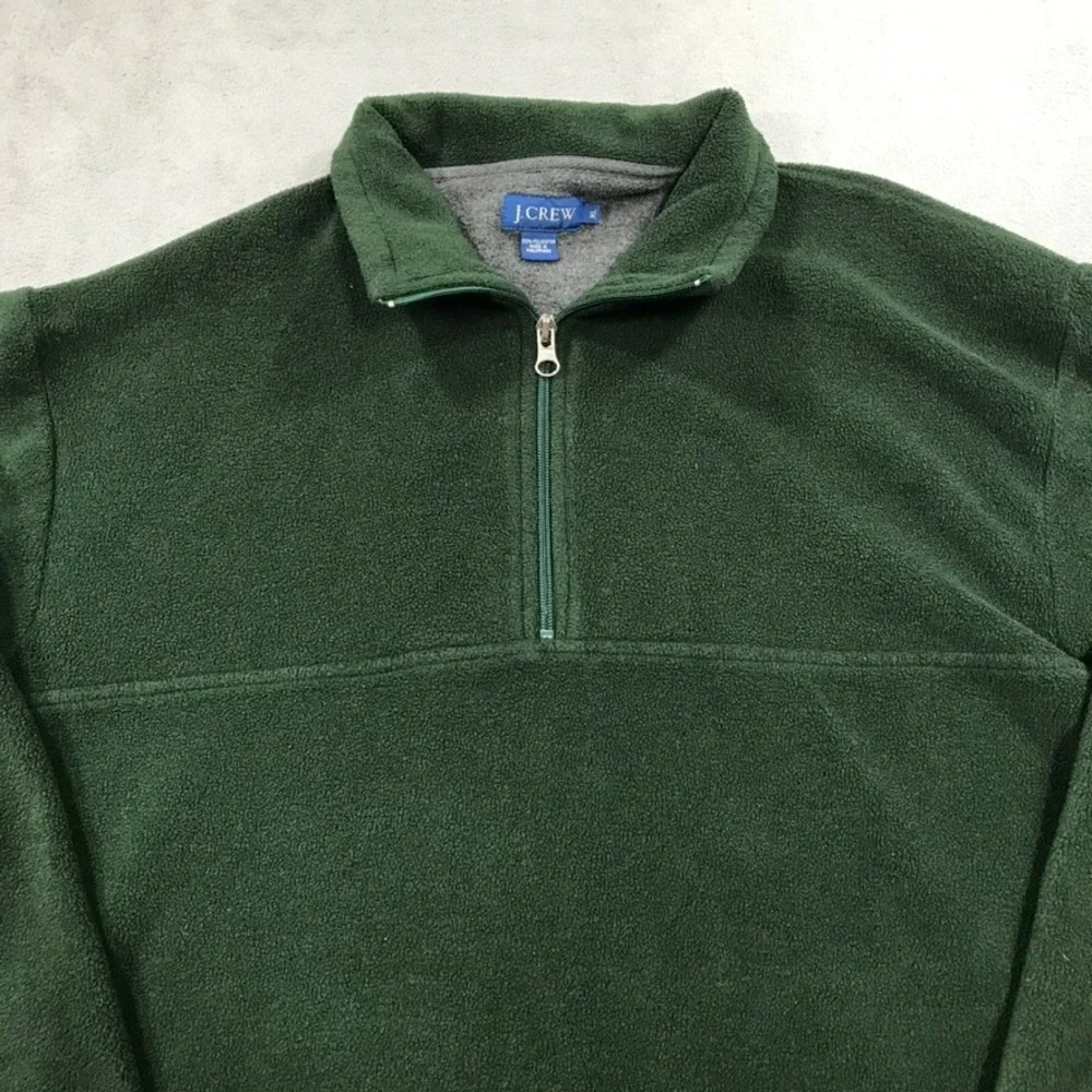 Vintage J. Crew Fleece Sweater Jacket Men's Extra Large Green 1/4 Zip Pullover